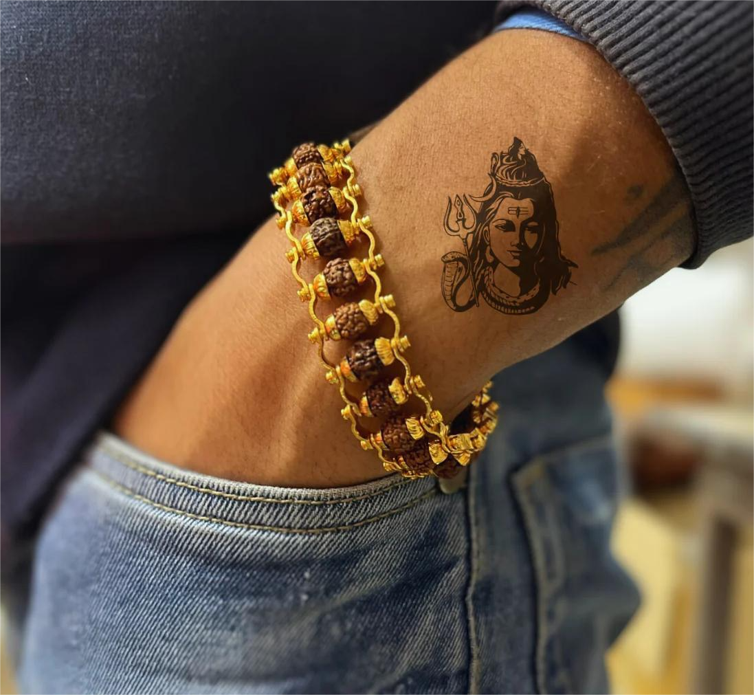 Gold Plated 5Mukhi  Rudraksha Chain Bracelet