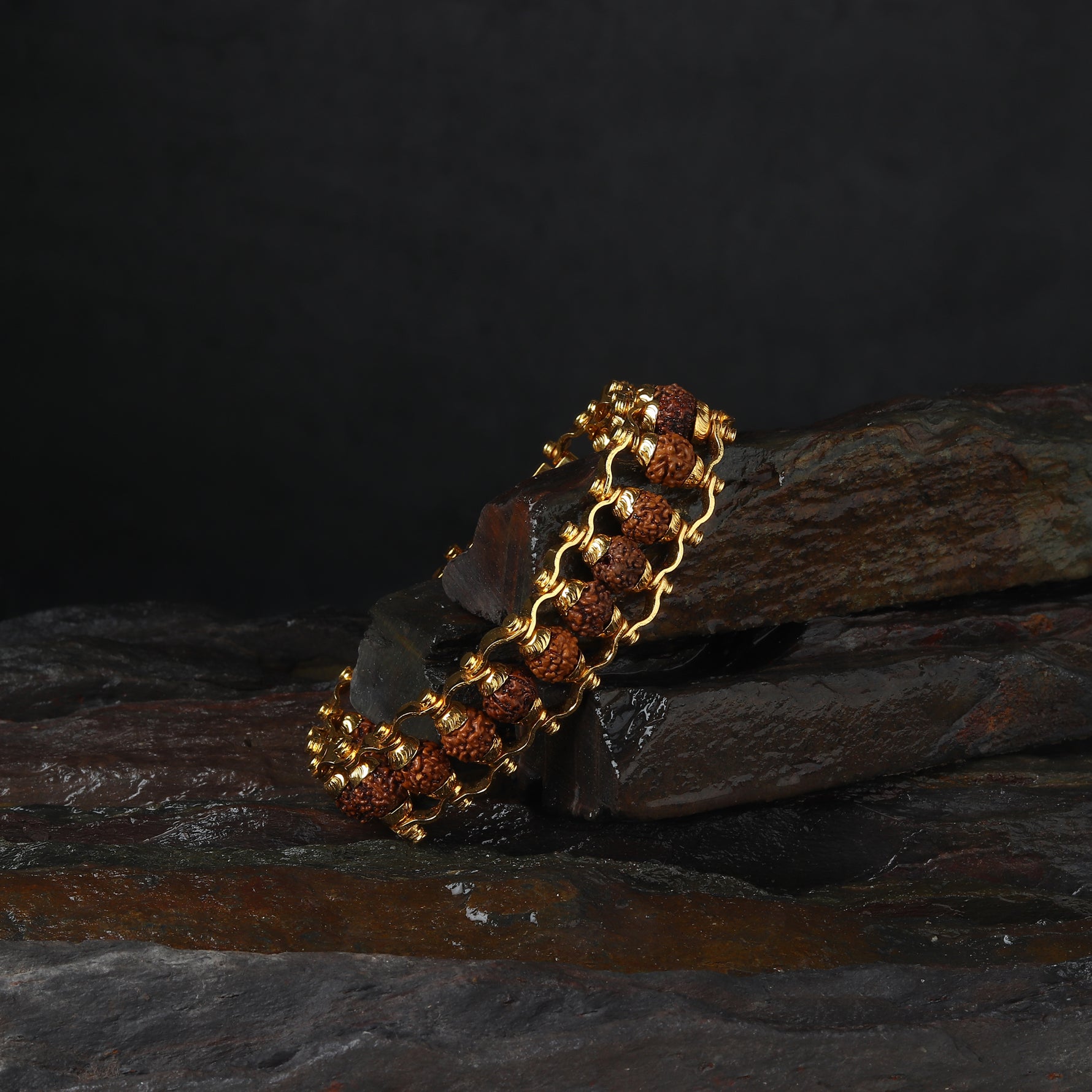 Gold Plated 5Mukhi  Rudraksha Chain Bracelet