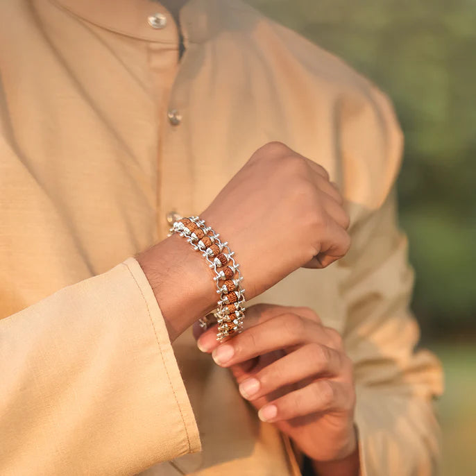 Gold Plated 5Mukhi  Rudraksha Chain Bracelet