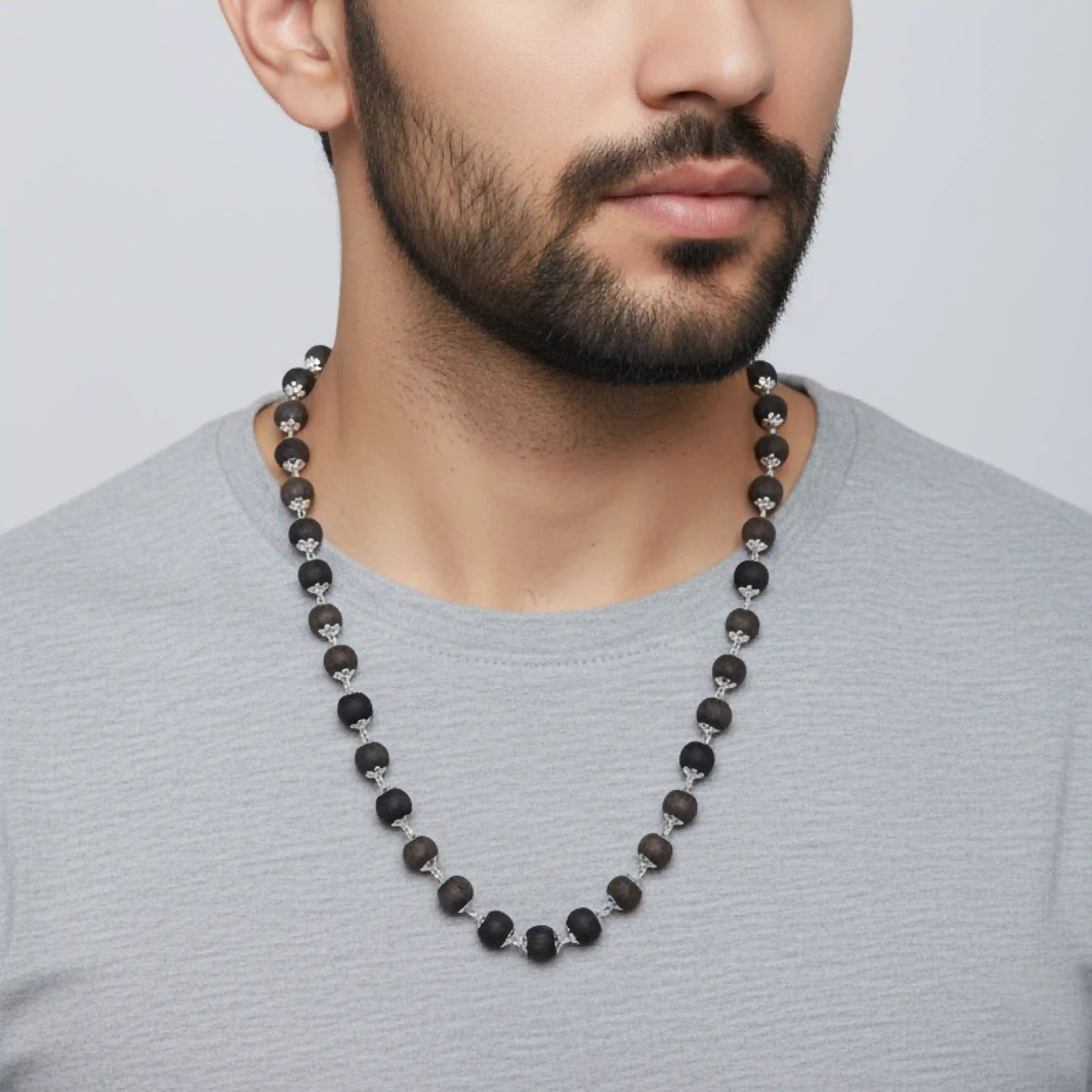 Silver Plated Karungali Mala - Natural Ebony Wood (Govt. Certified)